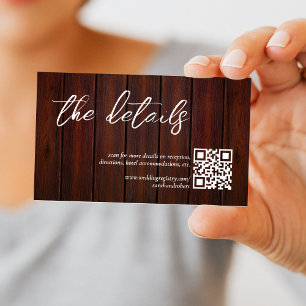 Red Wood QR Code Wedding Details Enclosure Card