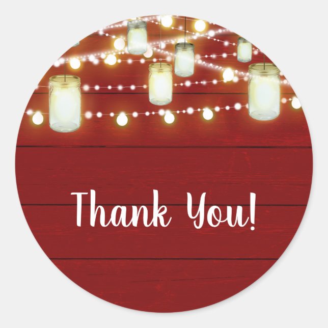 Red Wood & String Lights Country Rustic Sweet 16 Classic Round Sticker (Front)