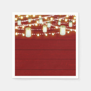 Red Wood & String Lights Country Rustic Sweet 16 Napkin