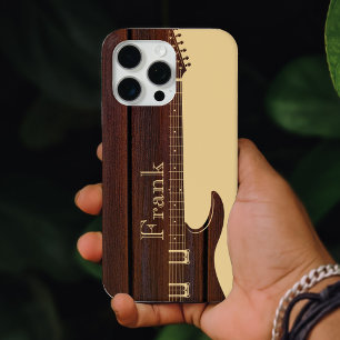Red Wood & Tan Brown Color Block Name Guitar iPhone 15 Pro Max Case