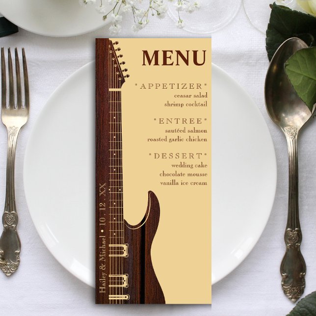 Red Wood & Tan Brown Guitar Wedding Reception Menu (Red Wood & Tan Brown Guitar Wedding Reception Menu)
