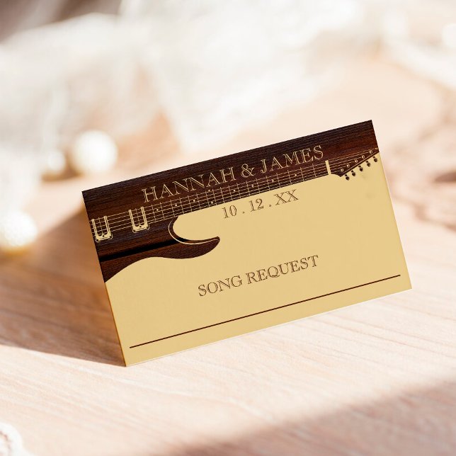 Red Wood & Tan Brown Guitar Wedding Song Request Enclosure Card (Red Wood & Tan Brown Guitar Wedding Song Request Enclosure Card)