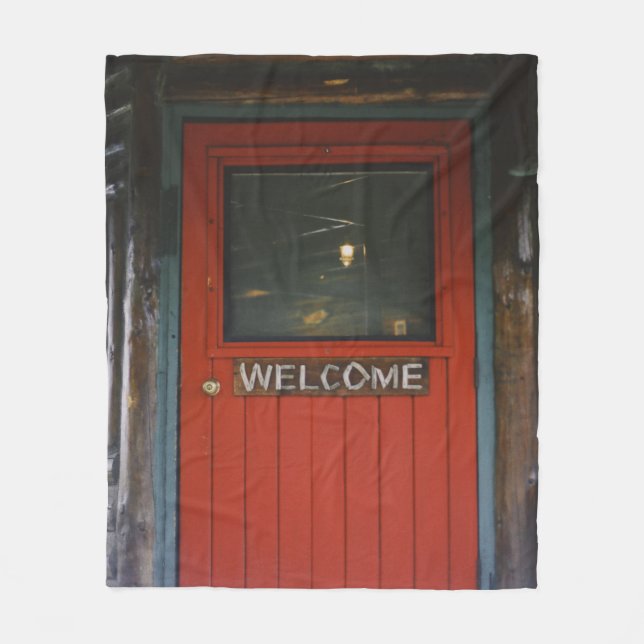 RED WOODEN CLOSED DOOR FLEECE BLANKET (Front)