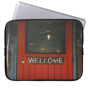 RED WOODEN CLOSED DOOR LAPTOP SLEEVE
