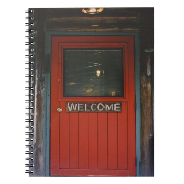 RED WOODEN CLOSED DOOR NOTEBOOK (Front)