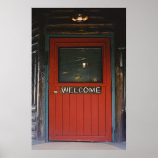 RED WOODEN CLOSED DOOR POSTER