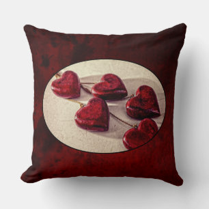 Red Wooden Hearts Tied Together on a String Cushion