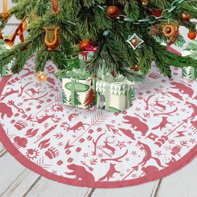 Red Woodland Fox Deer Bear Merry Christmas Fleece Tree Skirt (Creator Uploaded)