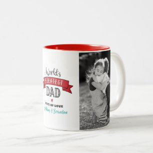 Red World’s Greatest Dad 2 Photo Bold Modern  Two-Tone Coffee Mug