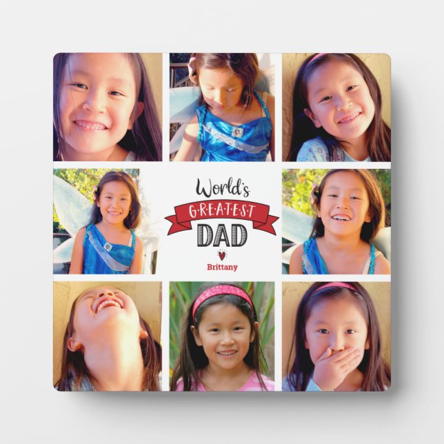 Red World’s Greatest Dad Modern 8 Photo Collage Plaque (Front)