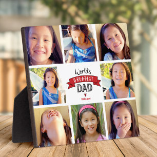 Red World’s Greatest Dad Modern 8 Photo Collage Plaque