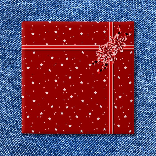 Red Wrapped Present  15 Cm Square Badge (Red Wrapped Present - Customized Button)