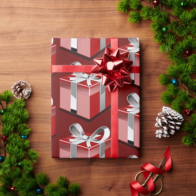 Red Wrapped Presents Wrapping Paper (Holiday Gift)