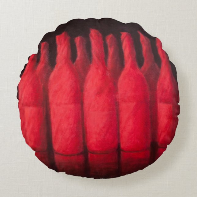 Red wrapped wine 2012 round cushion (Front)