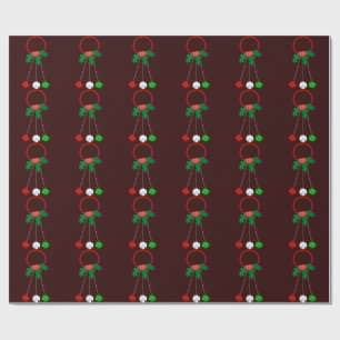 Red Wreath and Jingle Bells Red Wrapping Paper