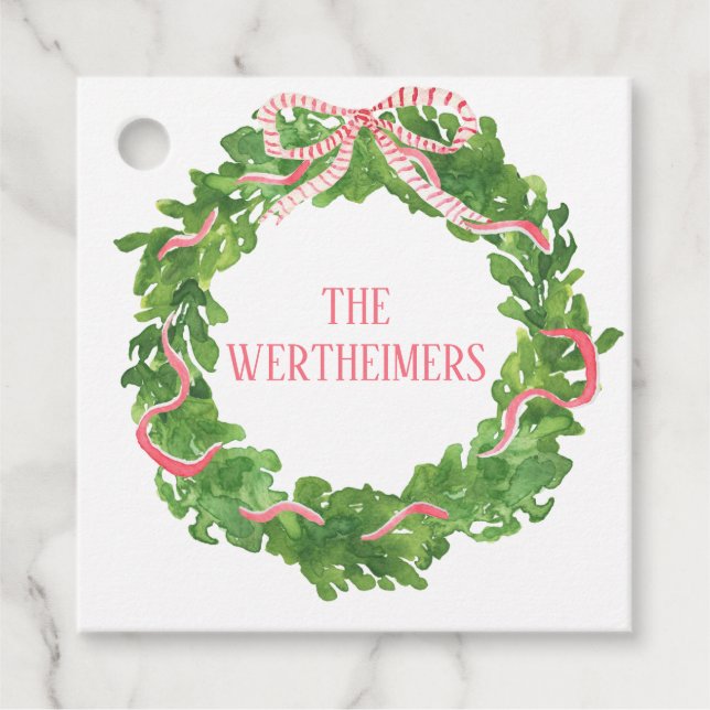 Red Wreath Christmas Favour Gift Tag (Front)