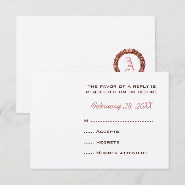 Red Wreath Monogrammed Wedding Reply Cards (Front/Back)
