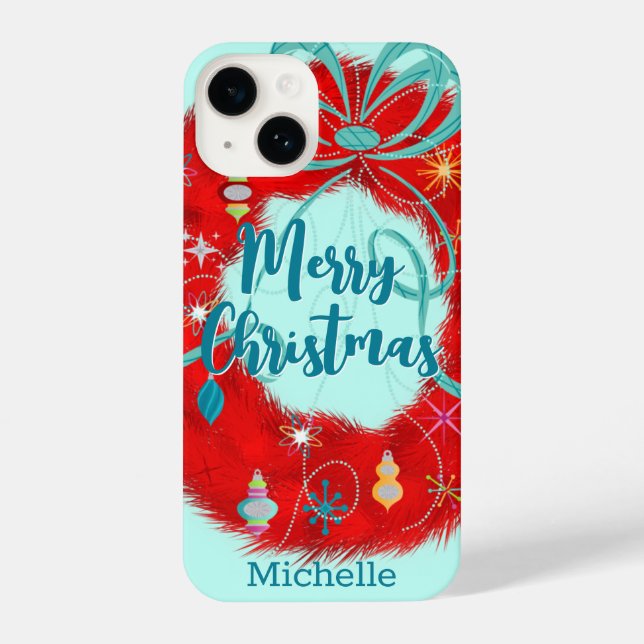 Red Wreath Retro Christmas iPhone Case (Back)