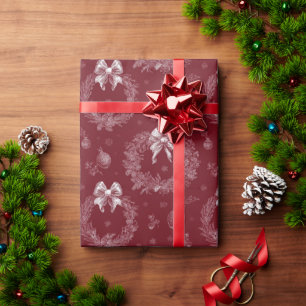 Red Wreath Vintage Elegant Gift Wrapping Paper