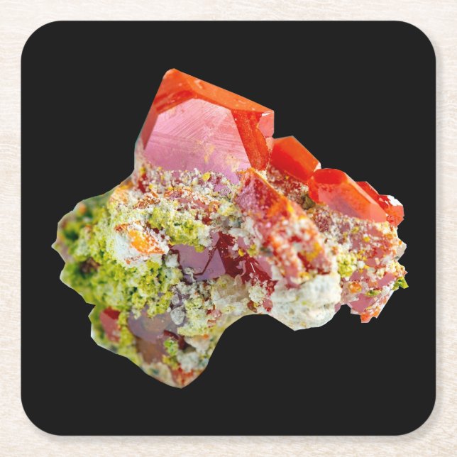 Red Wulfenite Crystal Specimen Mineral Display Art Square Paper Coaster (Front)