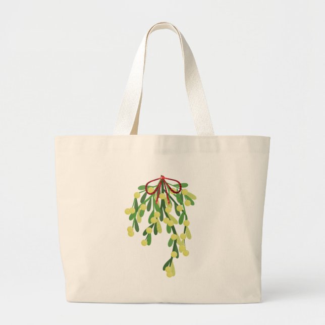 red xmas mistletoe large tote bag (Front)
