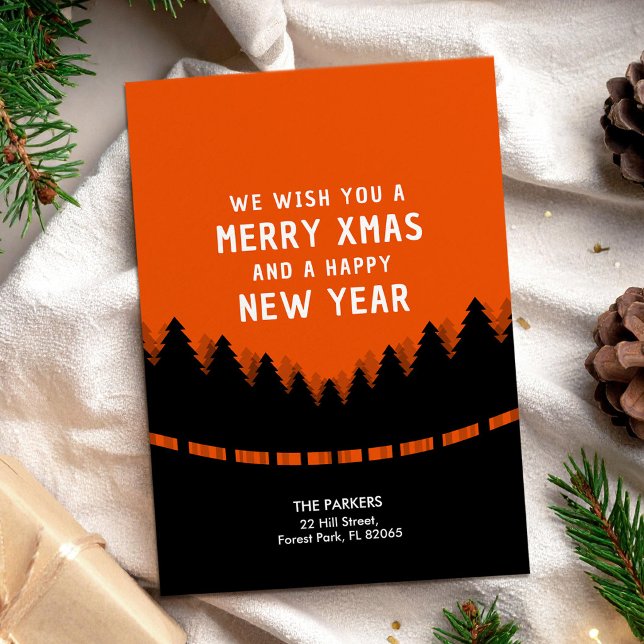 Red Xmas with retro pine trees Card (Creator Uploaded)