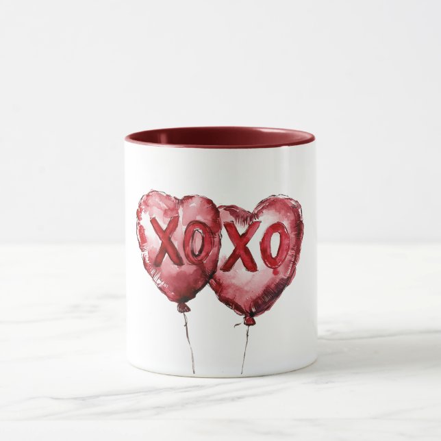Red XOXO Heart Balloons Love Valentine Mug (Center)