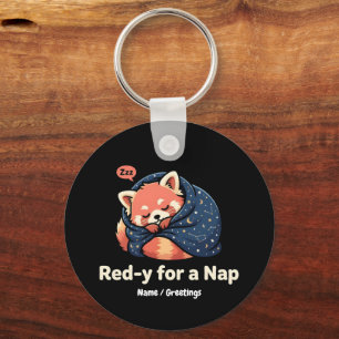 Red-y For A Nap Cute Sleepy Red Panda Kawaii Key Ring