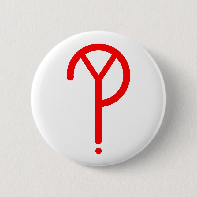 Red Y? Symbol- On White 6 Cm Round Badge (Front)