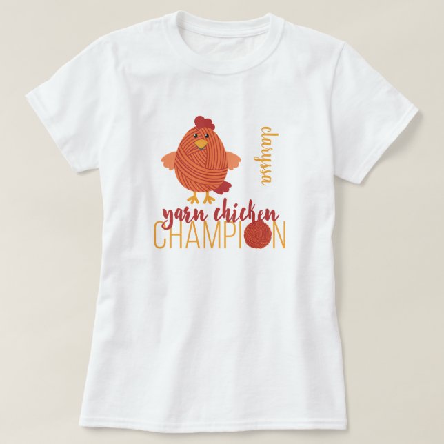 Red Yarn Chicken Champion T-Shirt (Design Front)