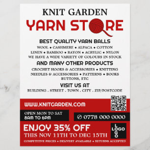 Red Yarn Store Logo, Knitting Store, Yarn Store Flyer