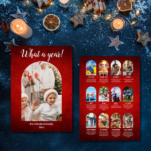 Red Year in Review Multi Photo Collage Christmas Announcement