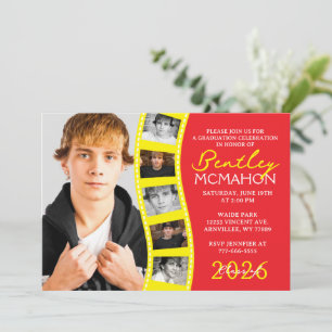 Red & Yellow 6 Photo Filmstrip Graduation Collage Invitation