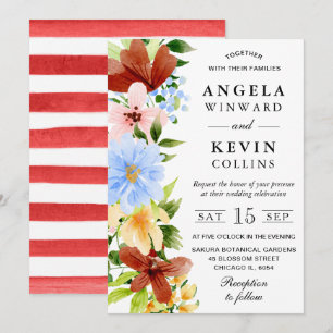 Red Yellow and Blue Boho Flowers Wedding Invitation