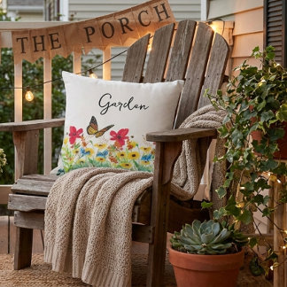 Red Yellow and Blue Floral with Butterfly  Cushion