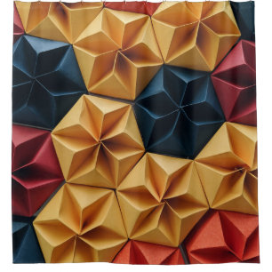 Red, yellow, and blue flower origami shower curtain
