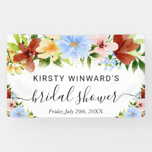 Red Yellow and Blue Flowers Bridal Shower Welcome Banner