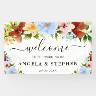 Red Yellow and Blue Flowers Wedding Welcome Banner