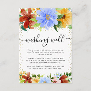 Red, Yellow and Blue Flowers Wedding Wishing Well Enclosure Card