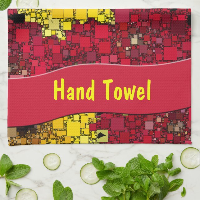 Red, Yellow and Gold Mini Boxes Tea Towel (Folded)