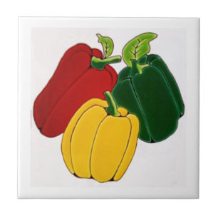 Red, Yellow and Green Peppers Tile