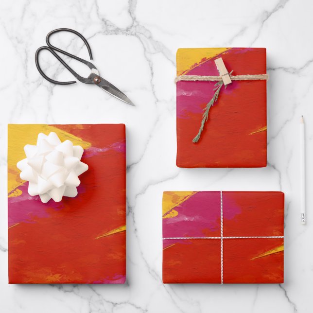 Red, Yellow and Pink Abstract Wrapping Paper Sheet (Front)