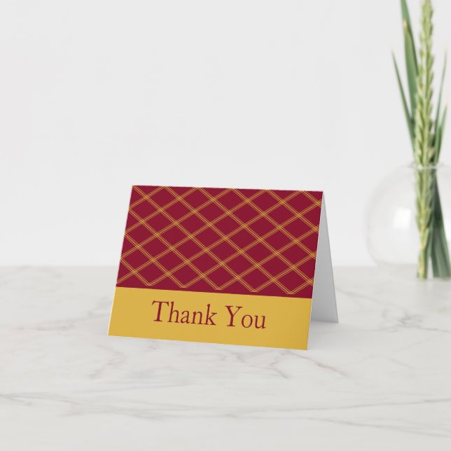 Red & Yellow Art Deco Line Art Diamonds Thank You Card (Front)