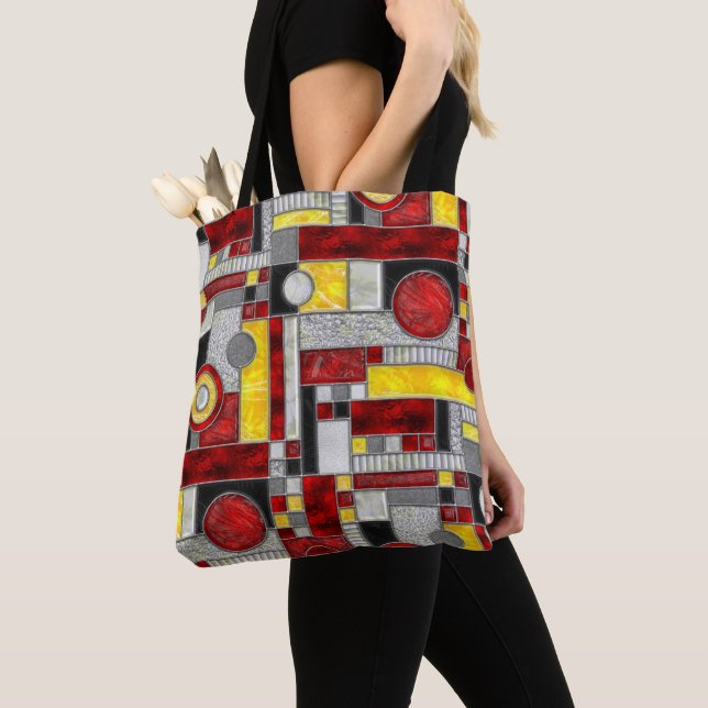 Red Yellow Art Deco Stained Glass Tote Bag (Close Up)