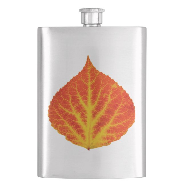 Red & Yellow Aspen Leaf #10 Hip Flask (Front)