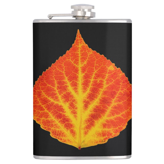 Red & Yellow Aspen Leaf #10 Hip Flask (Front)