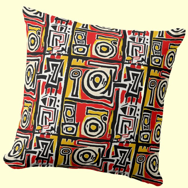 Red Yellow Black Abstract African Tribal Geometric Cushion (Creator Uploaded)
