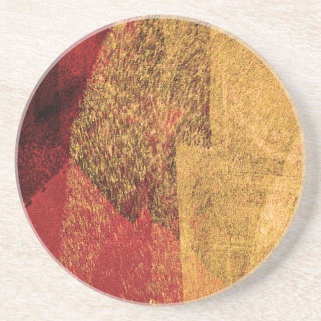 Red yellow black abstract paint brush art coaster (Front)
