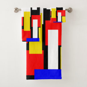 Red, Yellow, Black, and Blue Geometric Bath Towel Set