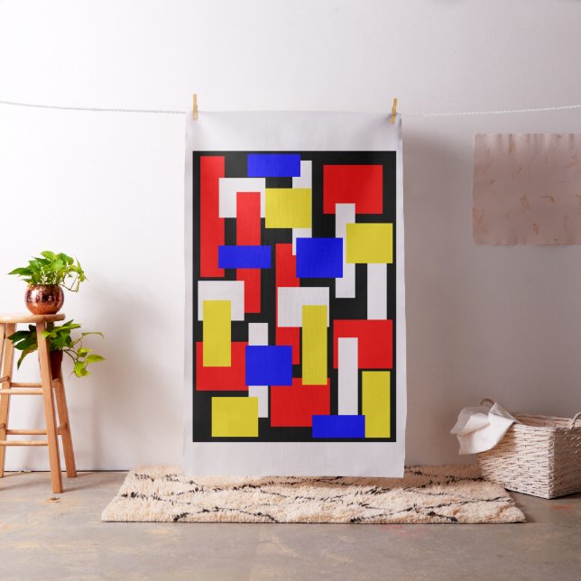 Red, Yellow, Black and Blue Geometric Blocks Fabric (In Situ)